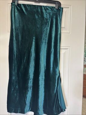 Ann Taylor Teal Satin Midi Slip Skirt